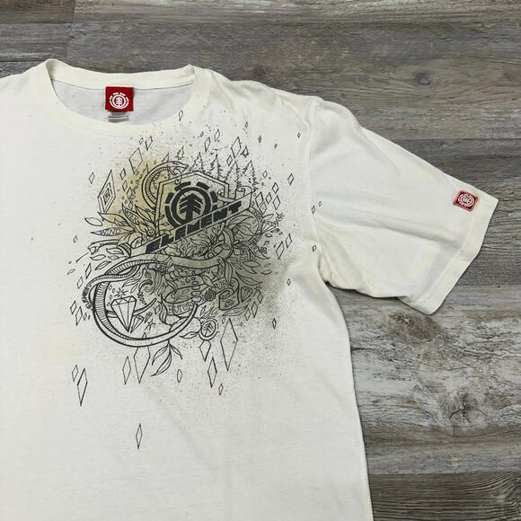 Y2k Element Future Nature Snakes Diamonds White Black Mens L Skate Skater Tshirt - Picture 1 of 10